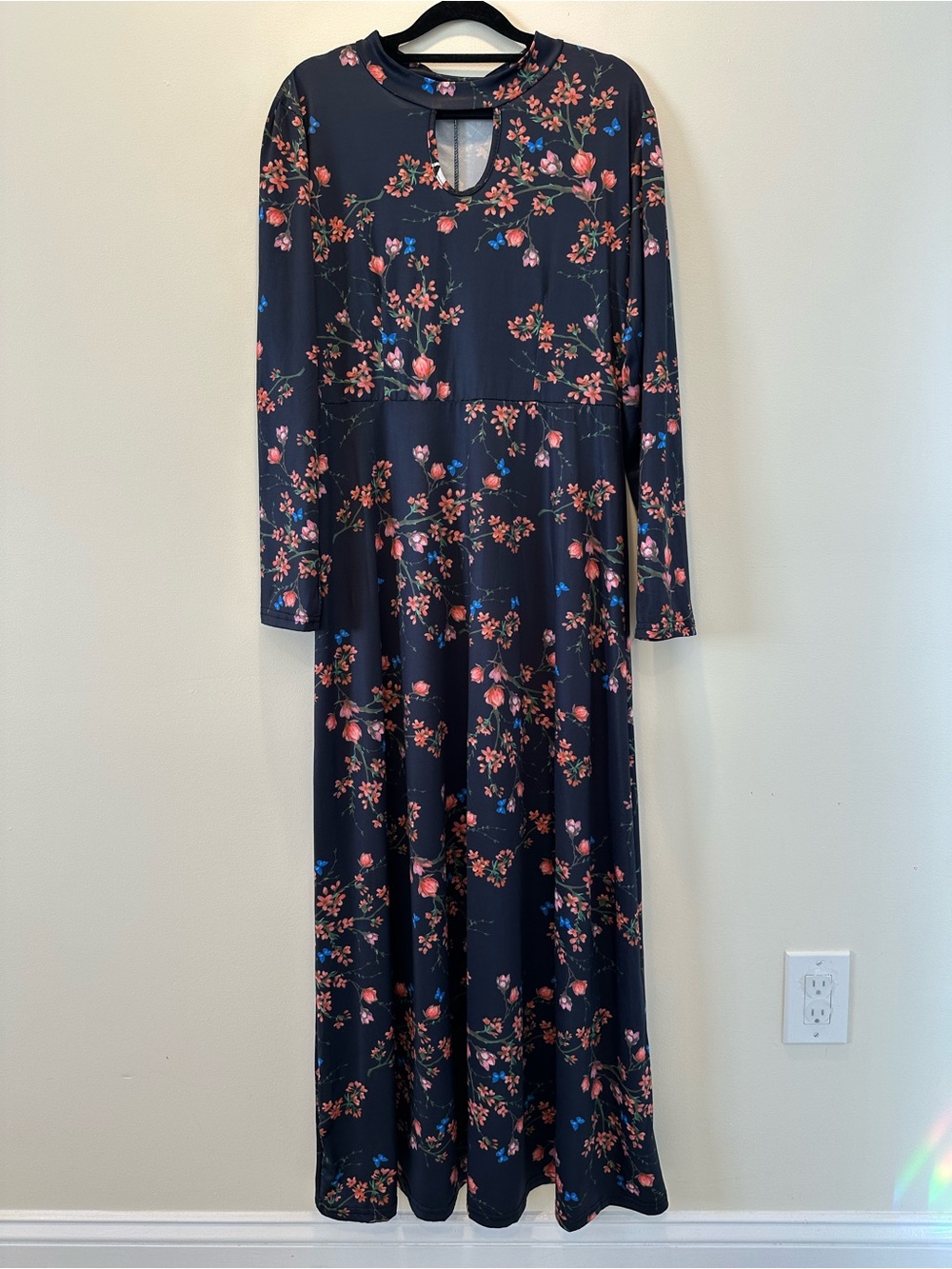 Long Sleevee Navy Floral Maxi Dress
